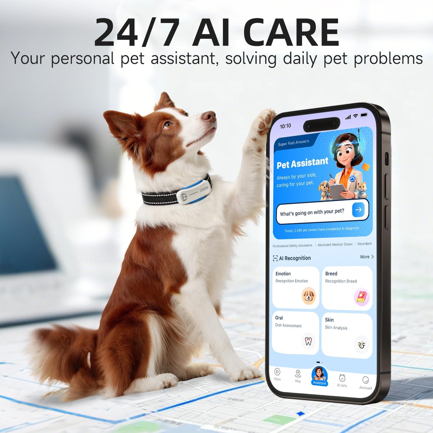 Next-Gen GPS Dog Tracker + 36-Month Plan | Real-Time Location & Escape Alerts | Health Monitoring | Waterproof | iOS & Android Compatible | for Dogs 35lbs+ (White)